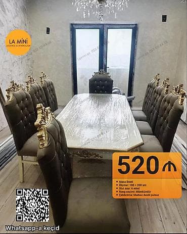 Qonaq otağı üçün, Açılmayan, Dördbucaq masa, 6 stul