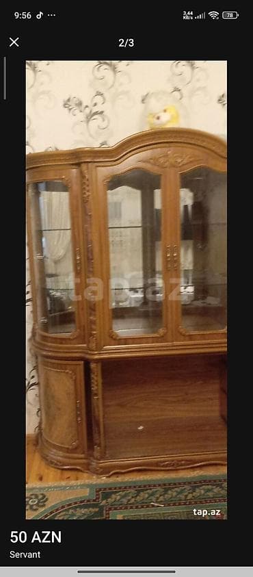 07 səkilləri: Servant – klassik üslubda vitrinli bufet - Material: taxta (qəhvəyi — 2
