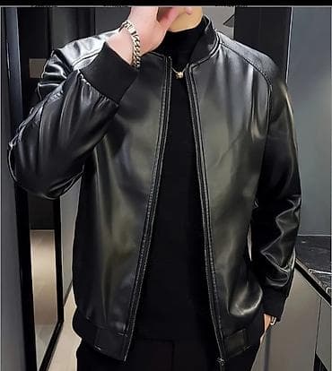 Kişi dəri bomber pencək - Rəng: qara - Dizayn: minimal, klassik