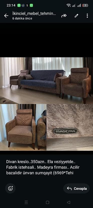 Divan kreslo. 350azn. Ela veziyyetde. Fabrik istehsali. Madeyra