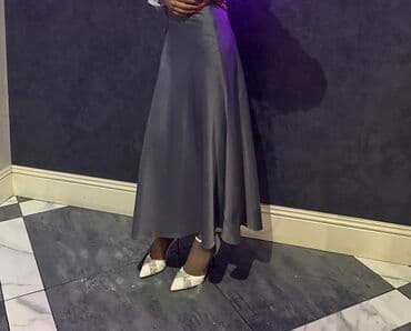 ağ qadın ətəkləri: Qadın üçün zərif midi/maxi ətək - Rəng: tünd boz (metal parıltılı — 1