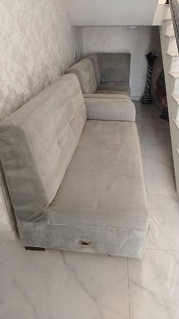 kohnə divan: Künc divan dəsti - Rəng: açıq boz - Material: yumşaq məxməri/parça — 2
