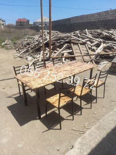 stol və stul dəstləri: Yeni, Kvadrat masa, 6 stul, Açılmayan, Stullar ilə, Taxta, Azərbaycan — 6