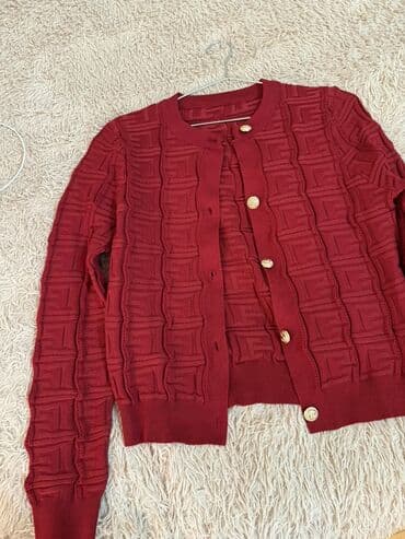 женские кофты в полоску: Qırmızı dama naxışlı qadın kardiqanı - Model: düyməli kardiqan - — 1