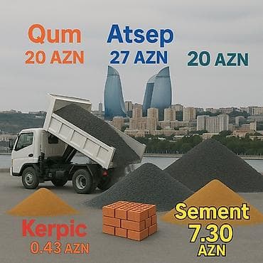 Müxtəlif tikinti materialları təklif olunur. Qum, atsep, sebet və