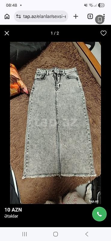 geyim qadin: Denim yubka - Model: uzun, düz kəsim (midi) - Material: cins (acid — 1