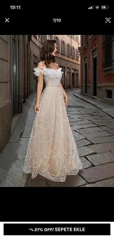 michael korse: Zərif gecə/libas – off-shoulder gəlinlik-stilində uzun don Ölçü M - — 2