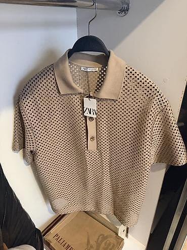 пальто zara: Мужская футболка, Zara, S, цвет - Бежевый — 2