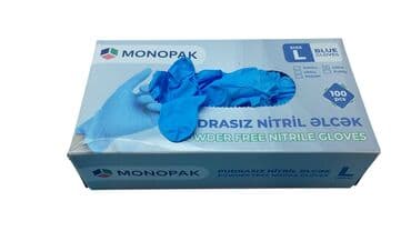 Monopak marka göy nitril əlcək (paçkada 100 ədəd) Çin istehsalı