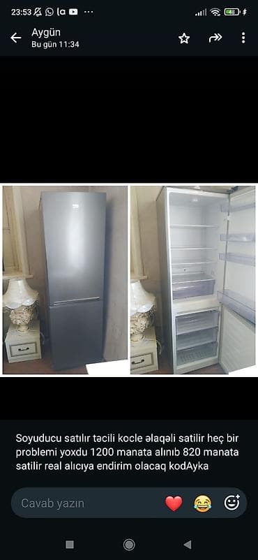 xaladen: Soyuducu – Indesit, iki kameralı - Aşağıda dondurucu bölmə, yuxarıda — 2