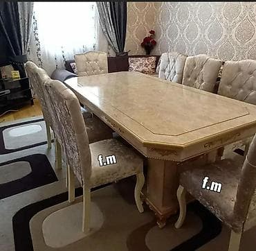Qonaq otağı üçün, Yeni, Açılmayan, Dördbucaq masa, 6 stul