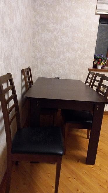 Yemək otağı üçün stol və 6 ədəd stul dəsti. - Material: tünd qəhvəyi — 3