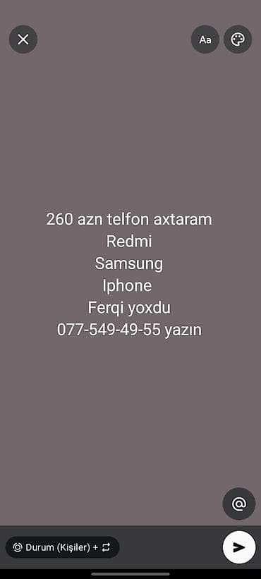 Xidmət: 260 AZN büdcə ilə telefon axtarışı Axtarılan brendlər: -