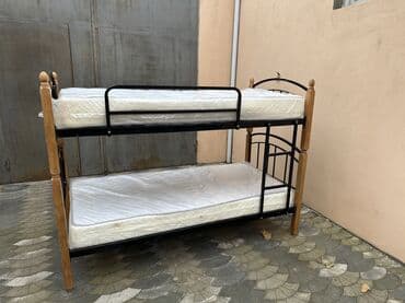 двухъярусные кровати в рассрочку: İki mərtəbəli çarpayı – metal və ağac kombinasiyası - Karkas: qara — 5