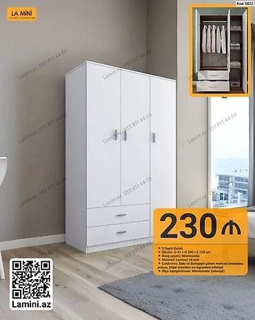3 qapılı dolab – Kod: 5822 - Ölçü: 47 d x 200 h x 120 en (sm) - Rəng — 1
