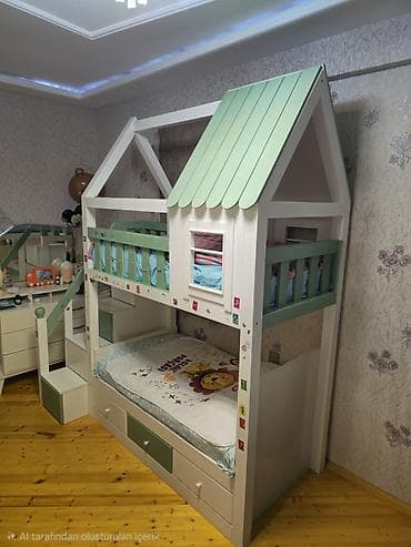 pasdel destleri: Uşaq otağı üçün iki mərtəbəli “evciyəz” çarpayı. ölçü 150x90 - — 2