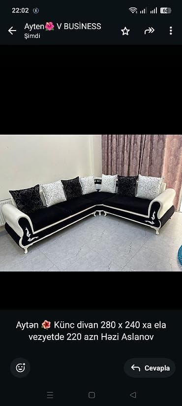 Aytən 🌺 Künc divan 280 x 240 xa ela vezyetde 220 azn Həzi Aslanov — 1