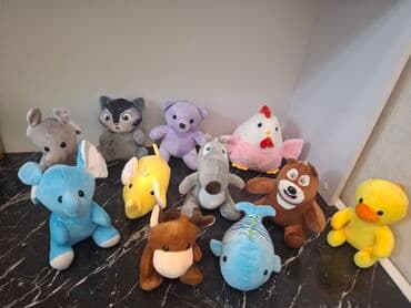 Plüş oyuncaqlar dəsti - Müxtəlif heyvan fiqurları: fil (mavi), ördək