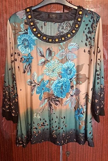 Markiza Collection qadın bluzası - Rəng keçidləri: bej-yaşıl-qara