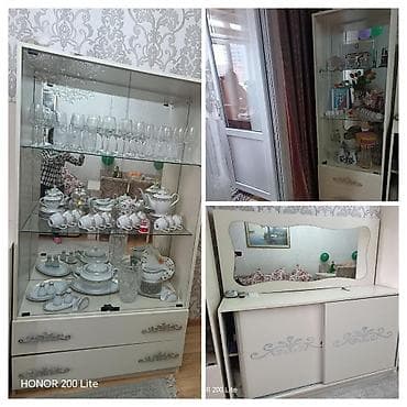 sırğa şəkilləri: Ağ krem rəngdə vitrin və konsol dəsti - Material: MDF/LDSP əsaslı — 1