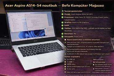 macbook air 2017: İşlənmiş Acer Aspire, 14 ", Intel Core i5, 256 GB, Ünvandan götürmə, Ödənişli çatdırılma, Rayonlara çatdırılma — 1