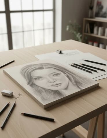 kartinka profil uchun: Qrafit qələm portret rəsmi - Texnika: qrafit (qələm) ilə əl işi - — 1