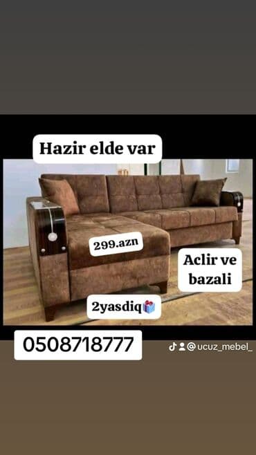 ikinci əl kunc divanlar: Künc divan, Qonaq otağı üçün, Parça, Bazalı, Açılan, Kitab — 1
