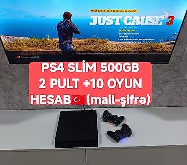 PS4 slim 500gb plombu üzərində, 2 pult +10 oyun hesab
