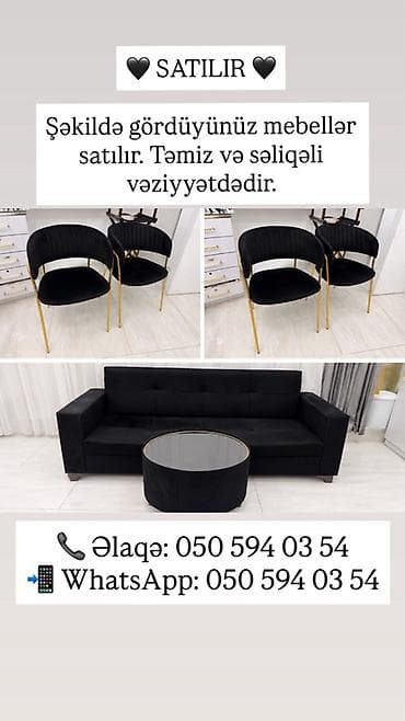 cinare: Qara rəngli salon/mebel dəsti - 2 ədəd modern kreslo: məxməri qara — 1