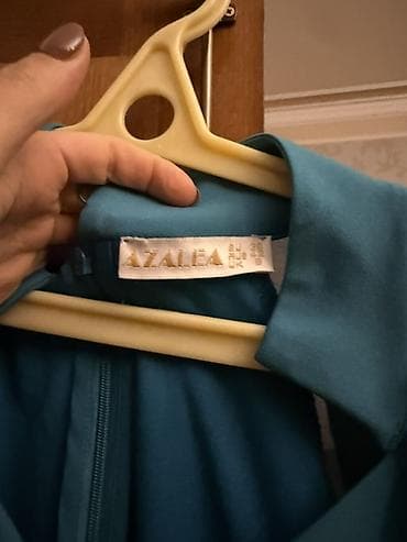 libas: Teal rəngdə zərif qadın donu - Uzun model, axıcı parça - V-yaxa — 5