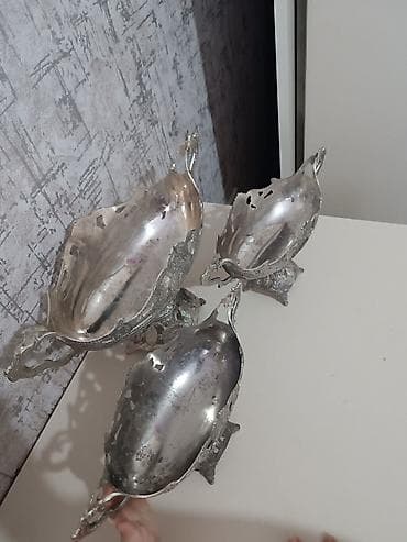 luminarc qablar: Satılır 3 ədəd köhnə filigran naxışlı dekorativ metal qab dəsti — 4