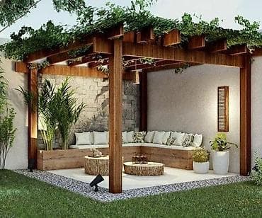 qazon suvarma sistemi: Açıq Hava Taxta Pergola Sistemi - Material: Keyfiyyətli təbii ağac — 5
