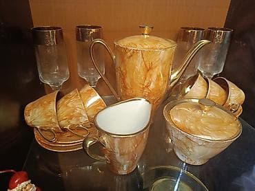 Qəhvə dəsti, rəng - Qəhvəyi, Farfor, 6 nəfərlik, Polşa