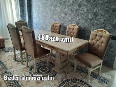 Masa və oturacaq dəstləri: Qonaq otağı üçün, Yeni, Açılmayan, Dördbucaq masa, 6 stul — 1