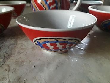 cay: Çay dəsti, rəng - Qırmızı, Keramika, 6 nəfərlik, SSRİ — 5