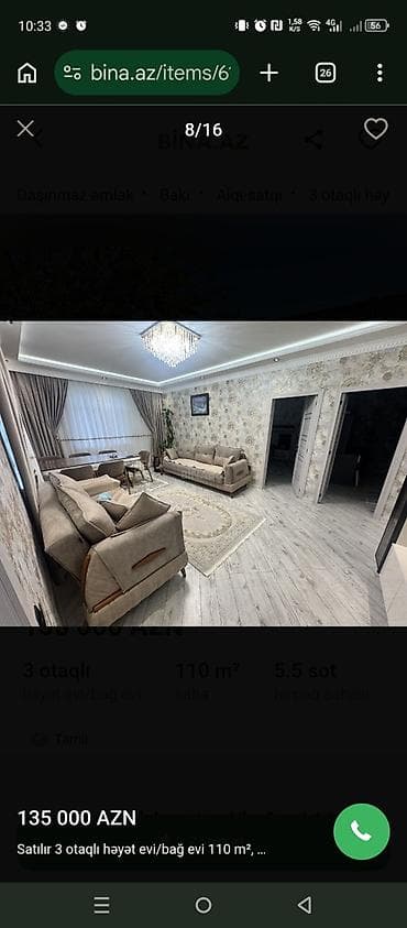 ev alqi satqsi: Satılır: 3 otaqlı həyət evi/bağ evi Ümumi sahə: 110 m² Torpaq sahəsi — 4