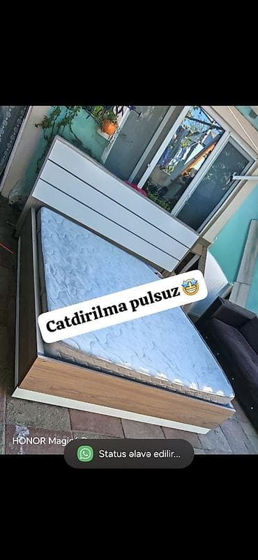 matraslar: Taxt – 200×160 sm - Korpus: ağ və ağac teksturalı kombinasiya - — 2