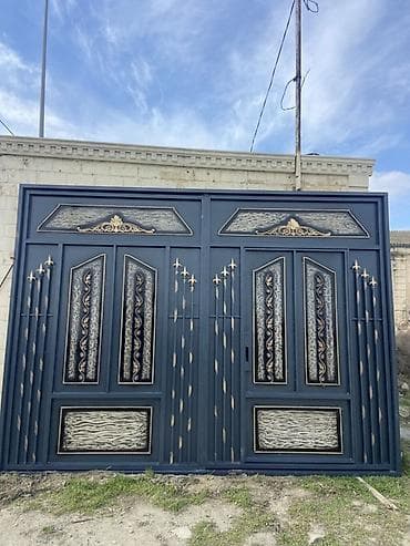 Dəmir Həyət darvazası, Mexaniki, Qapı ilə, rəng - Göy