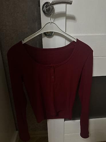 baqi salvar: Bordo rəngli qadın köynəyi - Uzunqollu, nazik və yumşaq trikotaj — 1