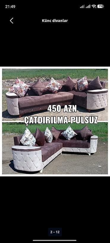 metbex divanlar: Künc divan, Yeni, Vеlur parça, Şəhərdaxili pulsuz çatdırılma — 1