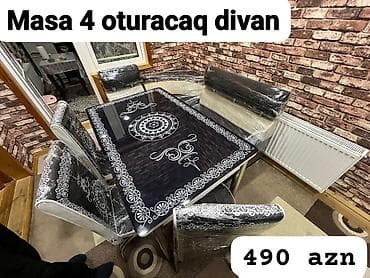 kohnə stul: Mətbəx/damaq otağı üçün masa dəsti – 1 masa + 4 oturacaq divan (2 — 1