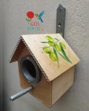 qara mal: Quş yuvası Olçüsü 15*12*12 - Material: ağac - Dizayn: sarı damlı, ön — 4