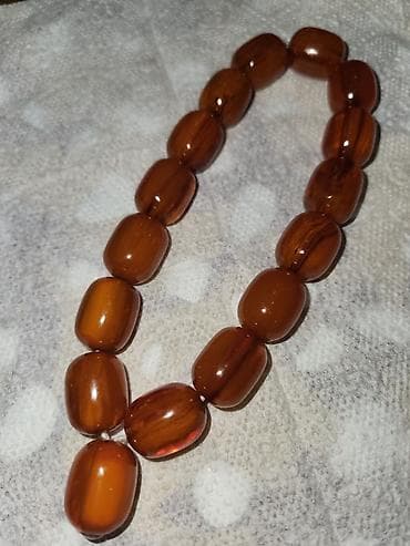 Kəhrəba rəngli təsbeh - Material: şəffaf-qəhvəyi tonlarda, damarlı — 1