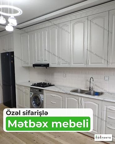 tavalar: Özəl sifarişlə mətbəx mebeli - Klassik dizaynlı, ağ rəngli üst-altar — 1
