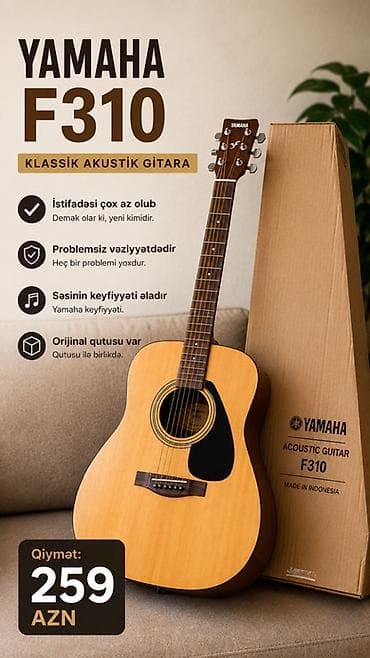 gitara: Akustik gitara, Yamaha, 6 sim, İşlənmiş, Ünvandan götürmə — 1