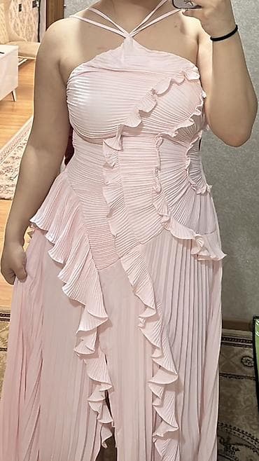 hw8 max: Zərif ziyafət/gecə geyimi – pudra/solğun çəhrayı rəngdə, plisse — 2