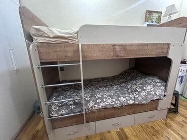 двухъярусные кровати в рассрочку: Для девочки и мальчика, Новый, Кровать, Без матраса, С выдвижными ящиками, МДФ — 1