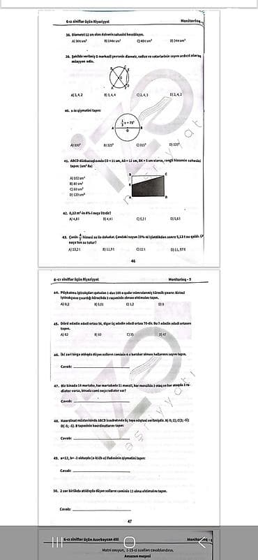 roland e 86: Məhsul: 6-cı sinif üçün Riyaziyyat monitorinq və məşğələ vərəqləri — 2