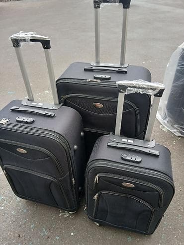 çant: 3-lü səfər çantası dəsti - Rənglər: tünd qırmızı və tünd boz - — 3