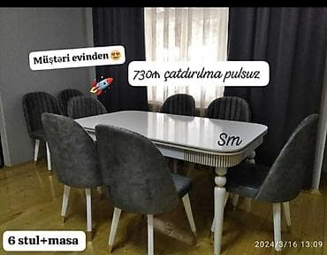 Qonaq otağı üçün, Açılmayan, Dördbucaq masa, 6 stul